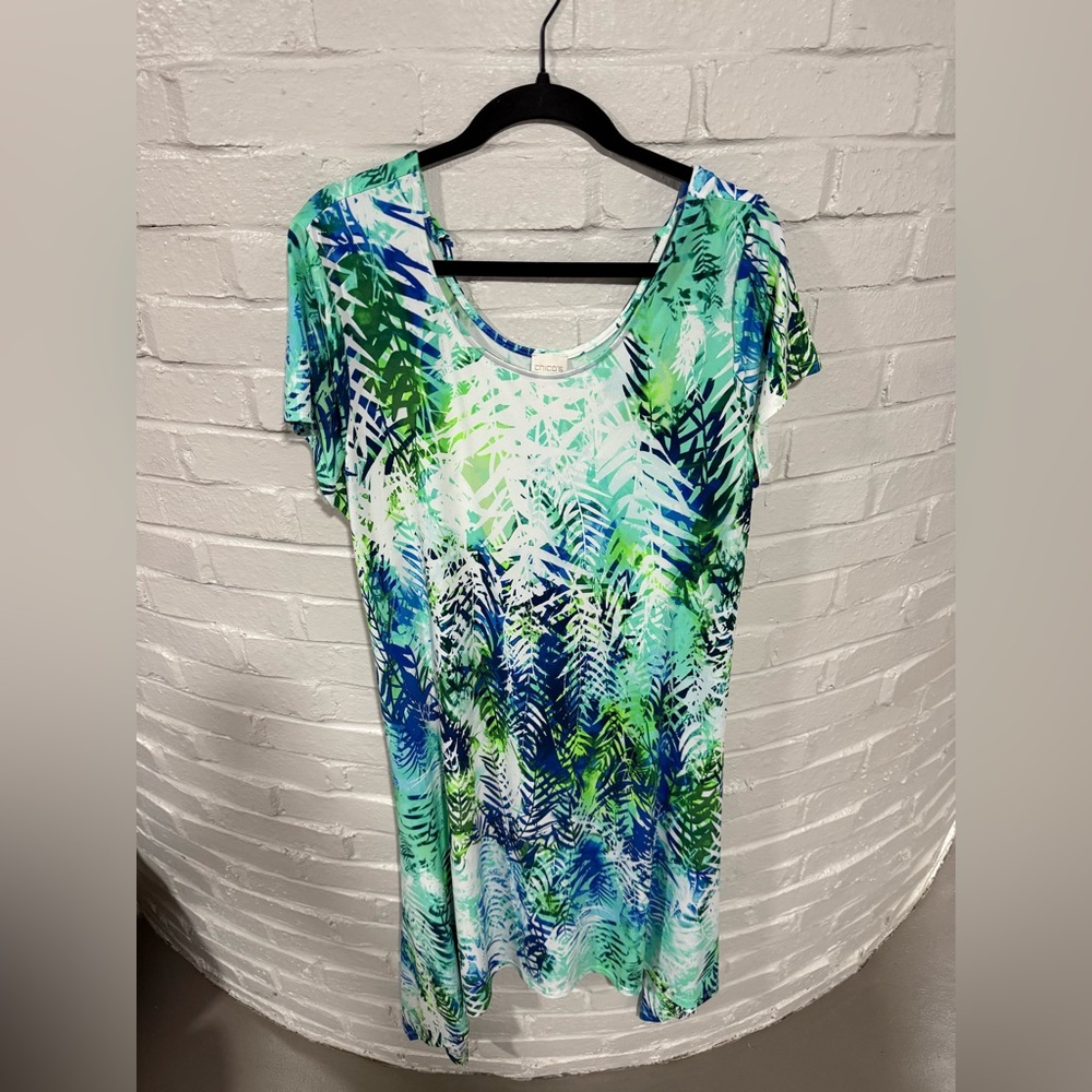 Chico's Green & Blue Tropical Print Dress